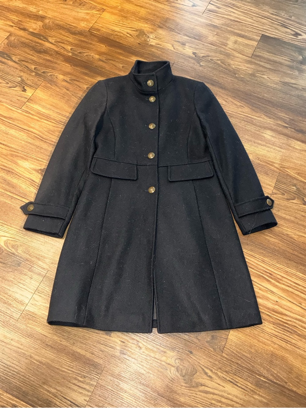 Lauren Ralph Lauren Stand-Collar Black Wool Blend Pea Coat